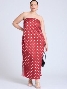 ELOQUII Satin Column Strapless Maxi Dress Red Elastic Gripper Size 14 NWT